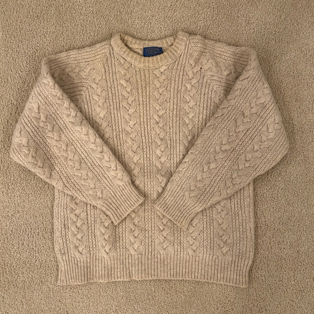 Pendleton Men's Tan Cable Knit Crewneck Sweater